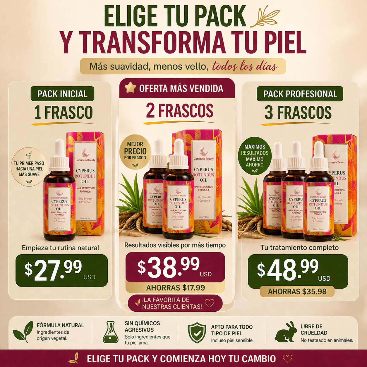 Dile Adiós al Vello Rápido con Este Aceite Natural “Cyperus Rotundus Oil”