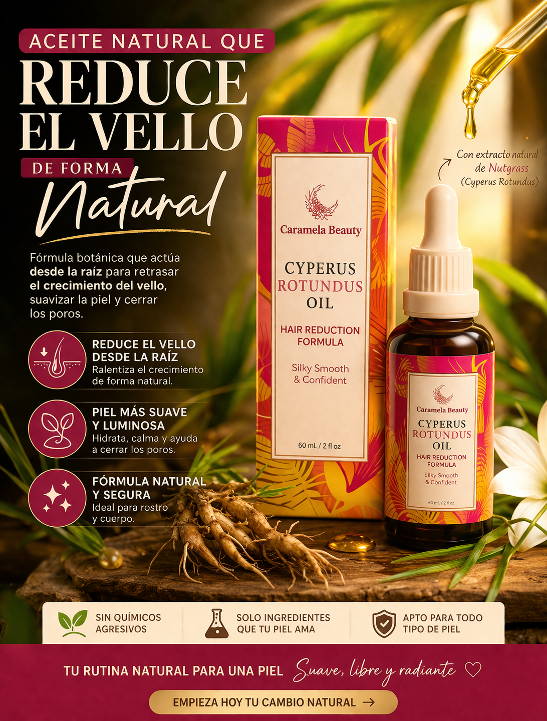 Dile Adiós al Vello Rápido con Este Aceite Natural “Cyperus Rotundus Oil”