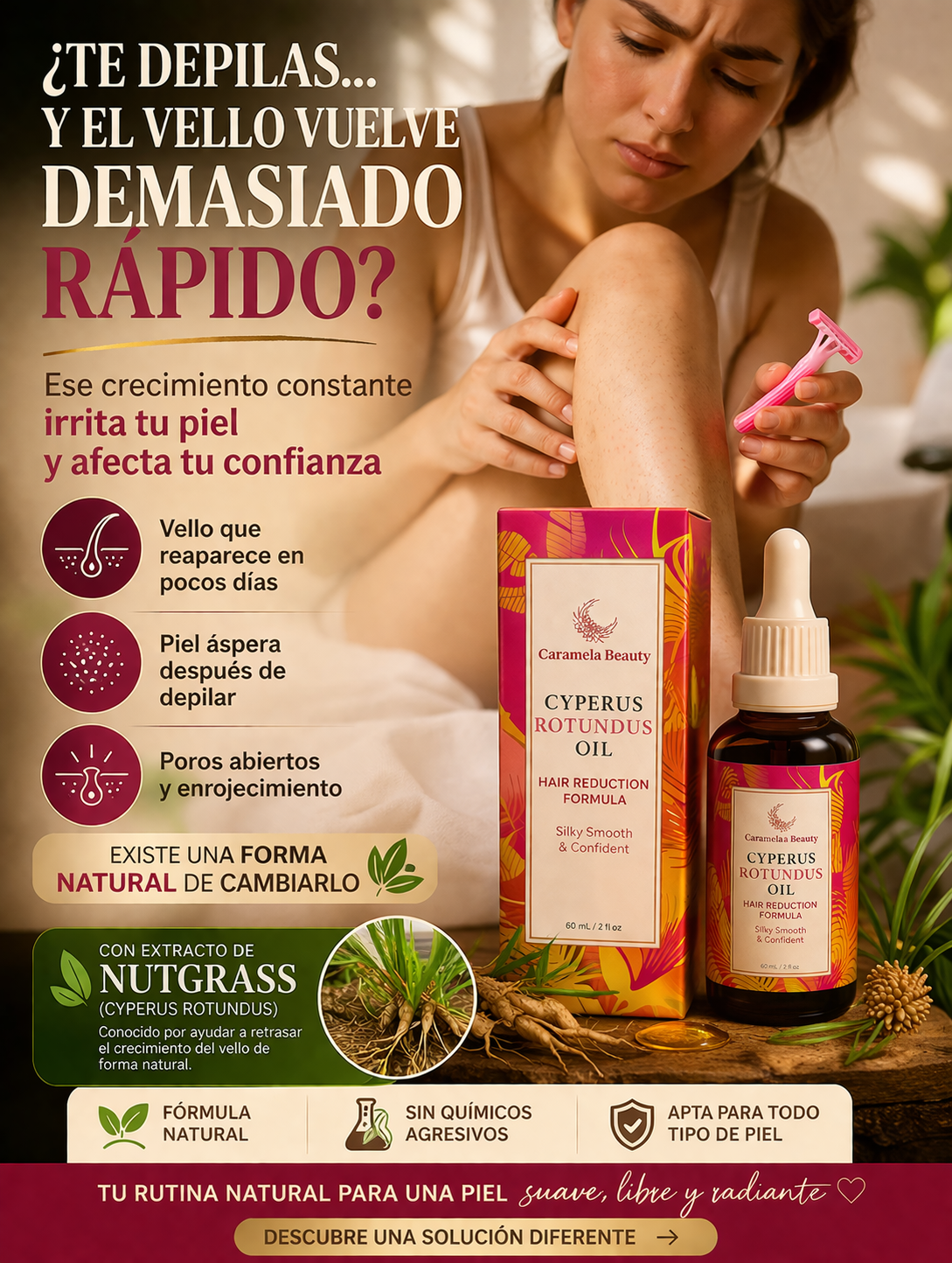 Dile Adiós al Vello Rápido con Este Aceite Natural “Cyperus Rotundus Oil”